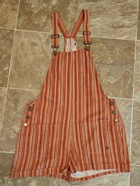 Roxy Rust and Cream Striped Short Overalls Romper